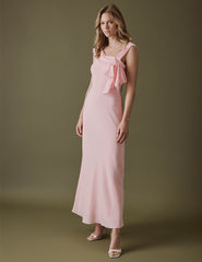 Yumuşak Pembe Asimetrik Neckline Midi Boy Gardenia Elbise