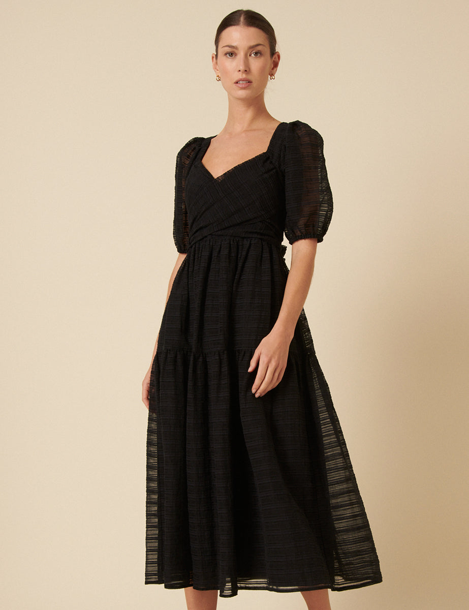 Siyah Organza Sadie Midi Boy Elbise