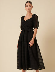 Siyah Organza Sadie Midi Boy Elbise