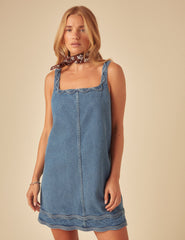 Mavi Denim A Kesim Violet Mini Boy Elbise