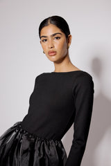 Siyah Uzun Kollu Organza Poppy Mini Boy Elbise