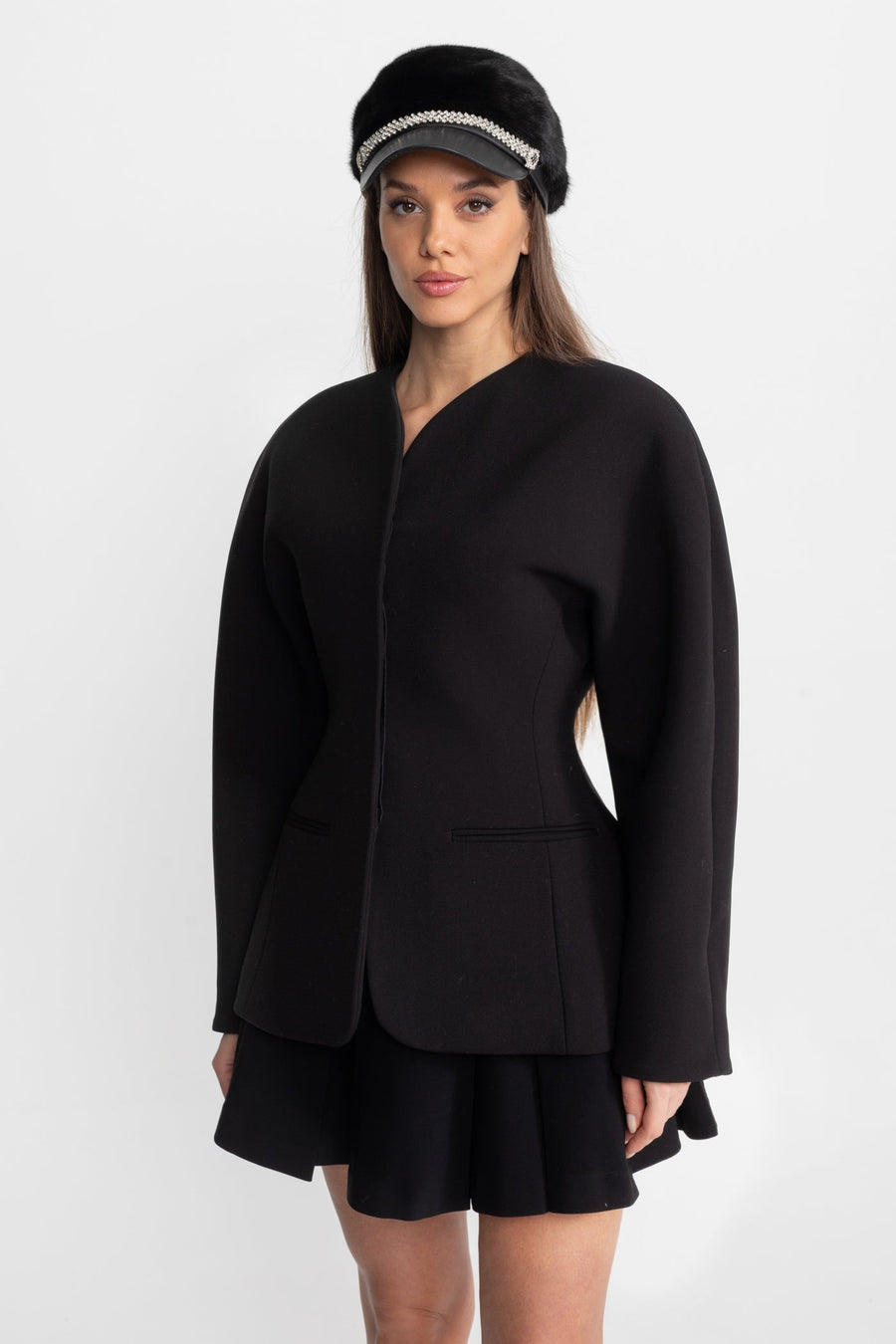 Temiz Collarless Tasarım Detaylı Minimal Terzi İşi Blazer Ceket - Siyah