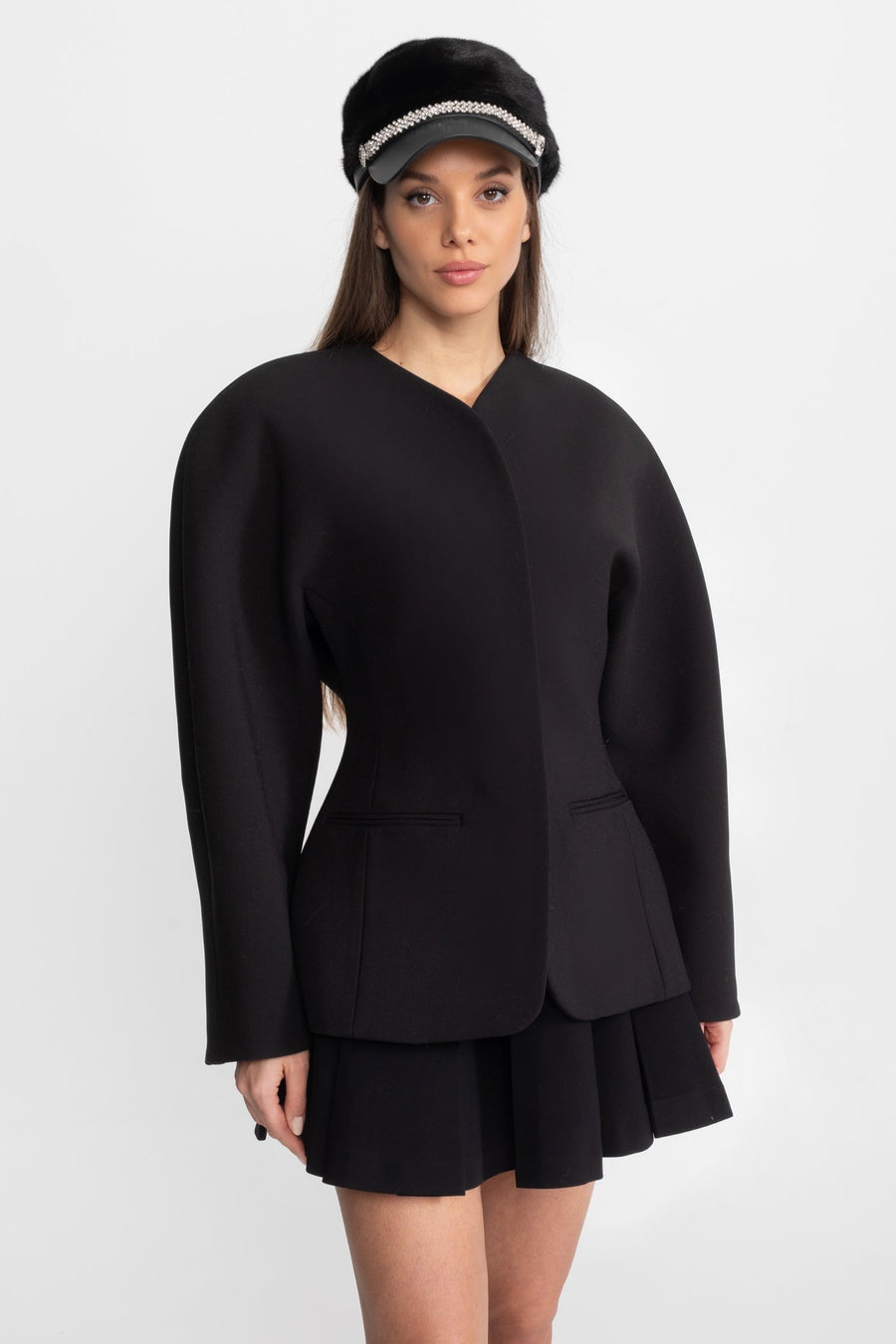Temiz Collarless Tasarım Detaylı Minimal Terzi İşi Blazer Ceket - Siyah