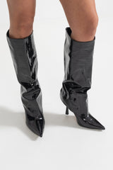 Knee-yüksek Alligator Skin Desen Sivri Bot - Siyah