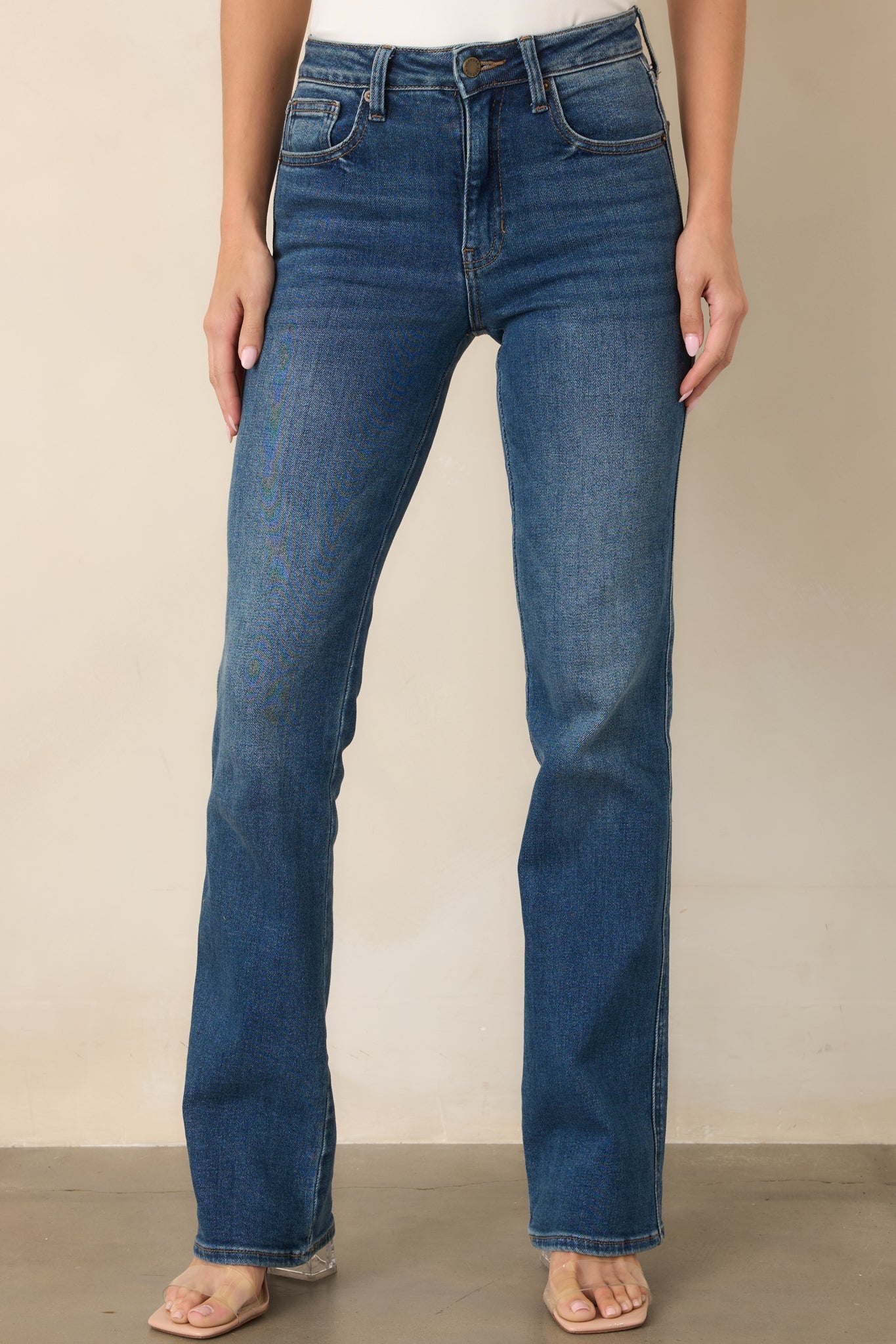 Koyu Mavi Yüksek Bel Bootcut Jean