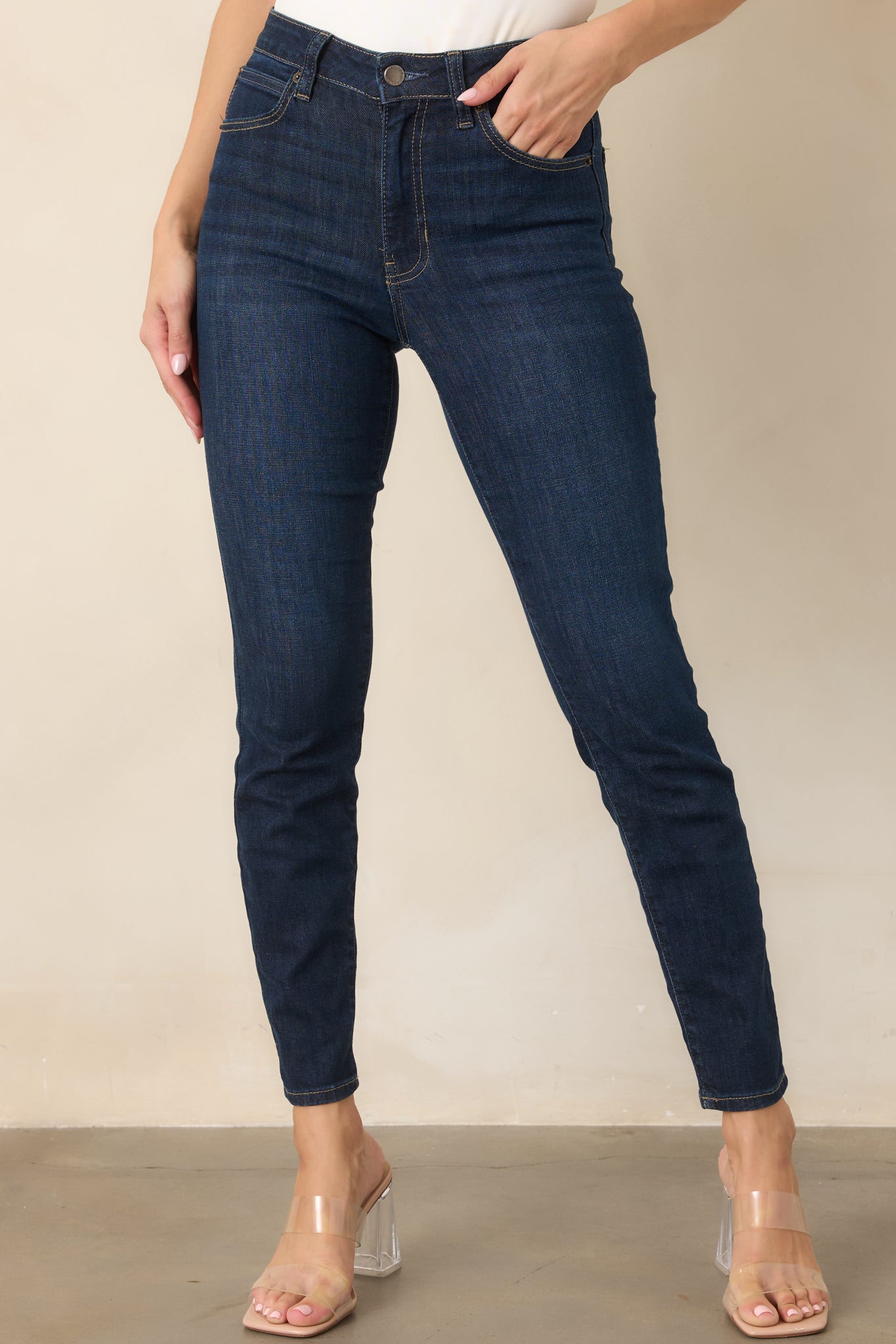 Koyu Mavi Yüksek Bel Skinny Jean