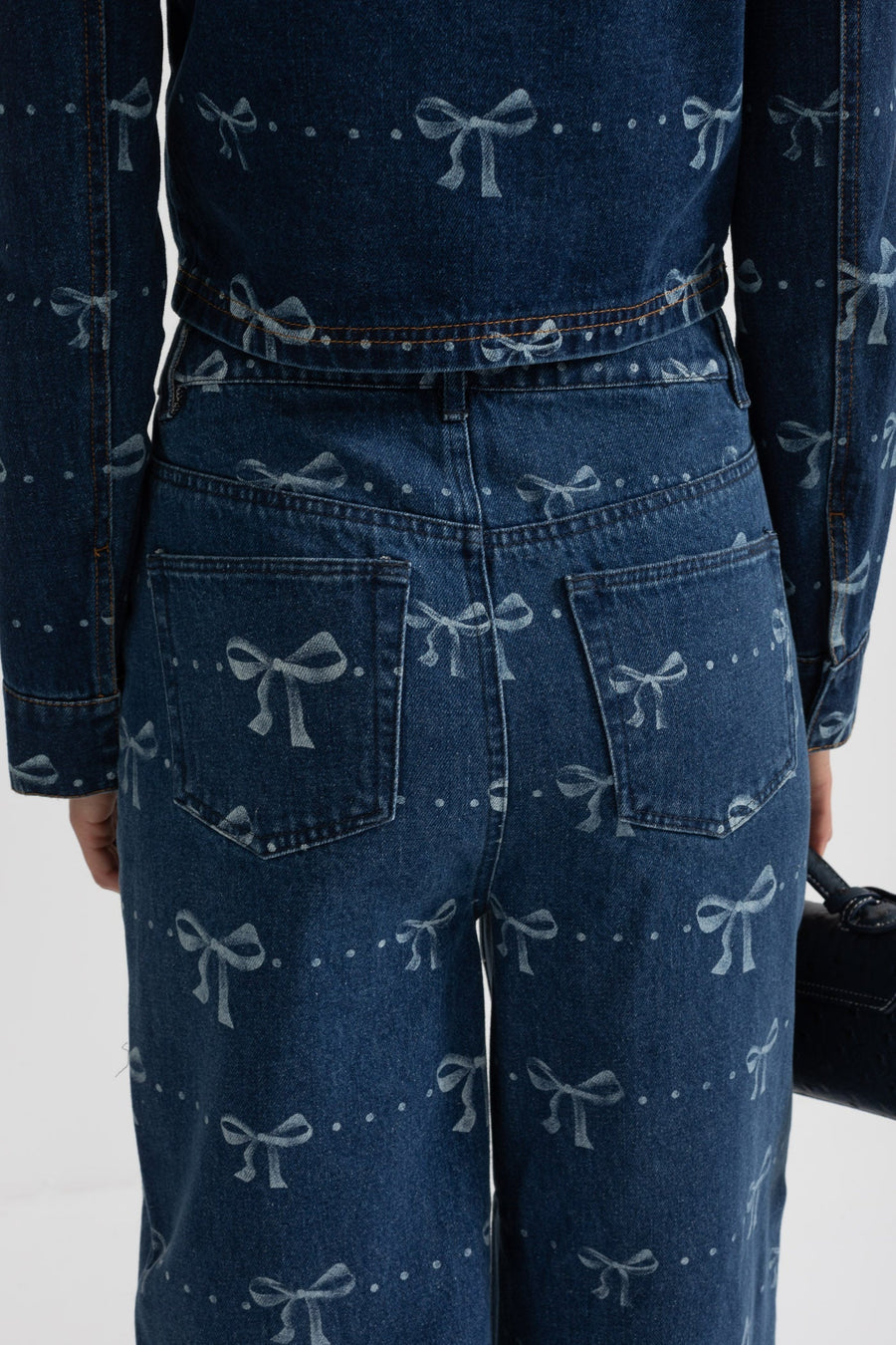 Uzun Kollu Ceket ve Bol Paça Jean Detaylı Denim Co-Ordinate Takım - Mavi
