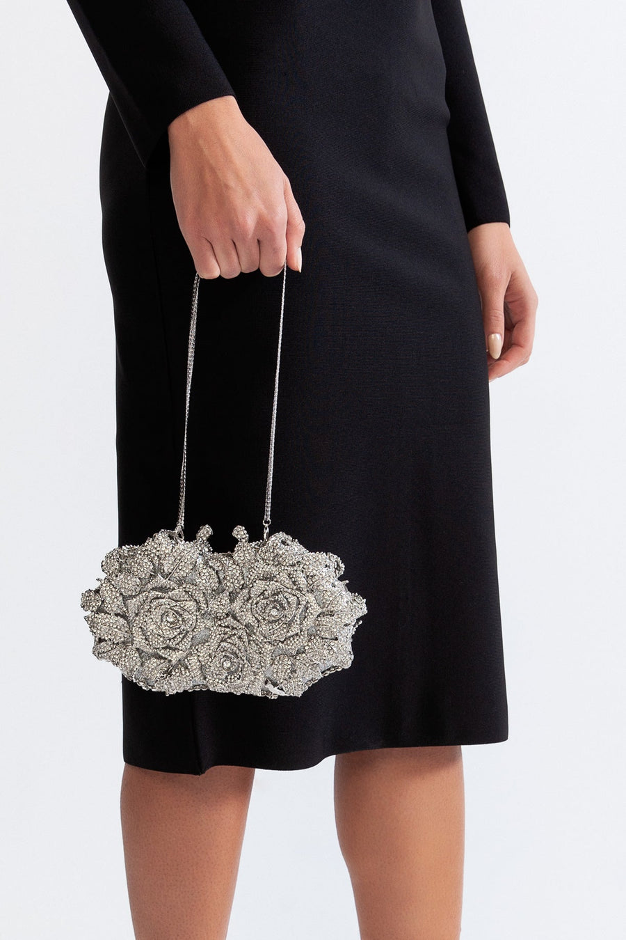 Kristal Süsleme Clutch Çanta - Gümüş