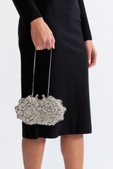 Kristal Süsleme Clutch Çanta - Gümüş