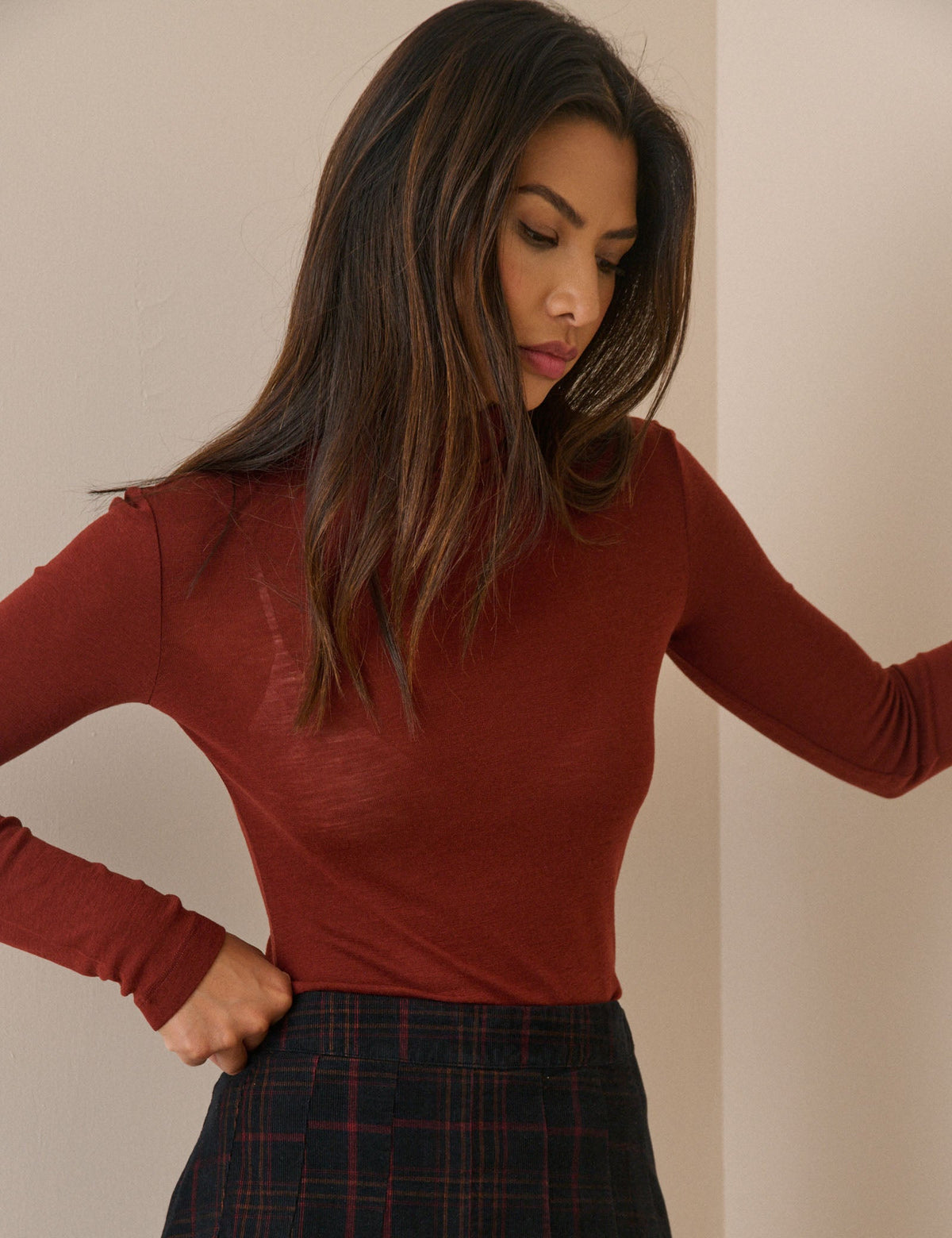 Bordo Merinos Yün Balıkçı Yaka Bluz