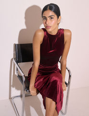 Bordo Kadife Margot Midi Boy Elbise