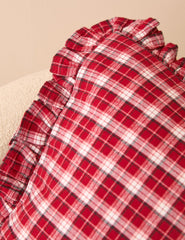 Kırmızı Ekoseli Fırfırlı Kenarlı Cushion Cover