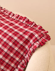 Kırmızı Ekoseli Fırfırlı Kenarlı Cushion Cover