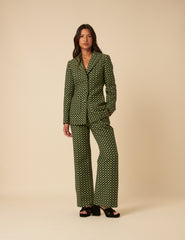 Belverosa X Lisou Siyah ve Lime Yeşil Jakarlı Checkerboard Vücuda Oturan Blazer Ceket
