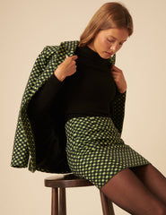 Belverosa X Lisou Siyah ve Lime Yeşil Jakarlı Checkerboard Mini Etek