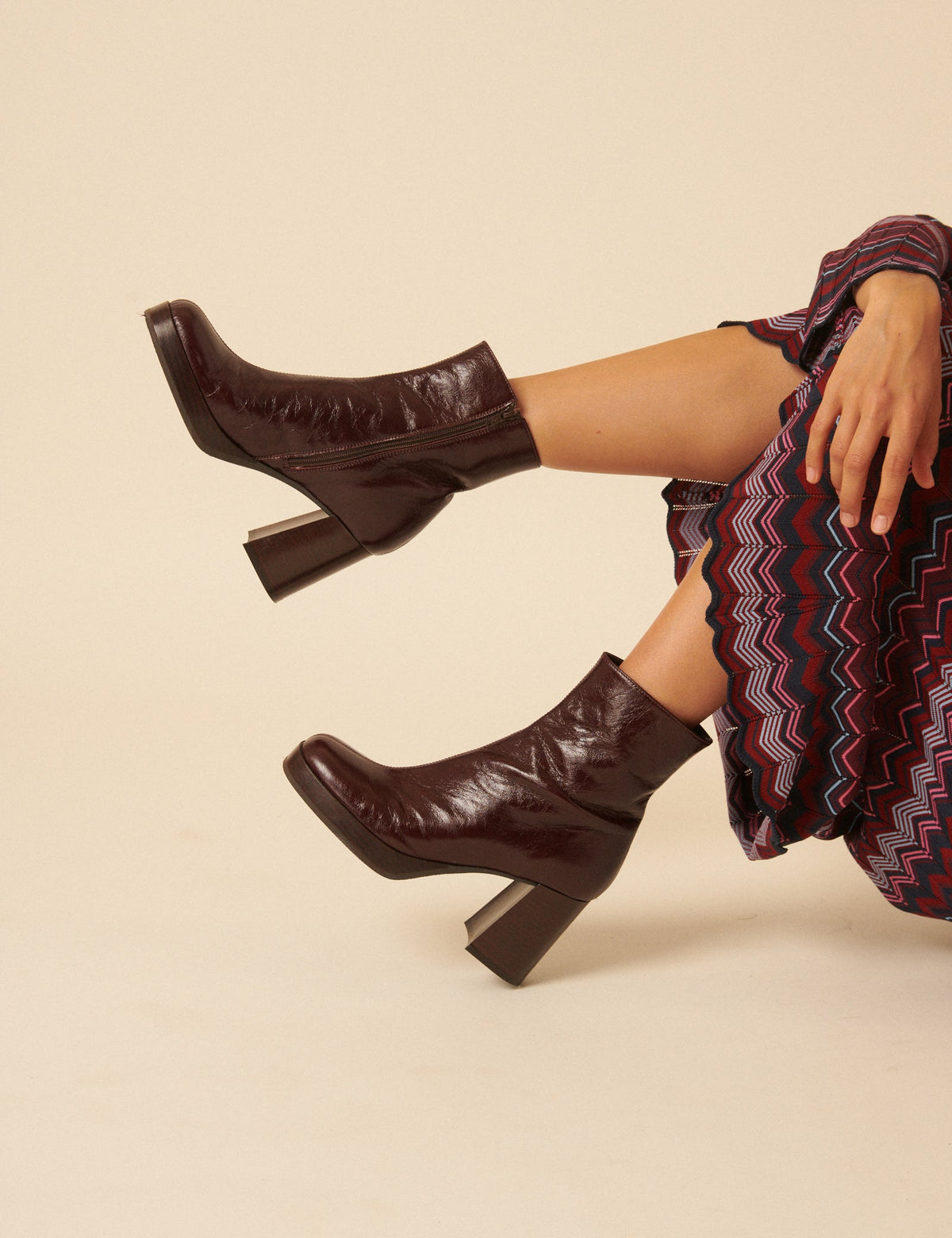 Bordo Deri Platform Çizme