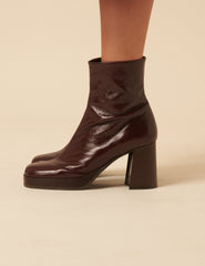 Bordo Deri Platform Çizme