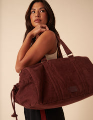 Kahverengi Fitilli Kadife Holdall Çanta