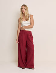 Bordo Keten Karışımlı Geniş Paça Jerrow Pantolon