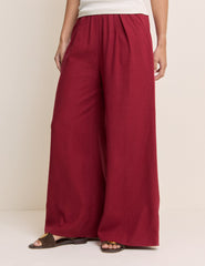 Bordo Keten Karışımlı Geniş Paça Jerrow Pantolon