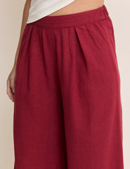 Bordo Keten Karışımlı Geniş Paça Jerrow Pantolon