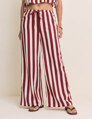 Bordo Çizgili Keten Karışımlı Reese Pantolon