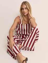 Bordo Çizgili Keten Karışımlı Reese Pantolon