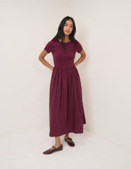 Bordo Kısa Kollu Sarah Midi Boy Elbise