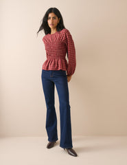 Kırmızı Kareli Gipeli Peplum Bluz