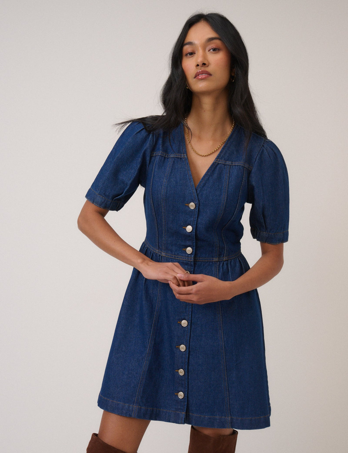 Mavi Denim Balon Kollu Sienna Mini Boy Elbise