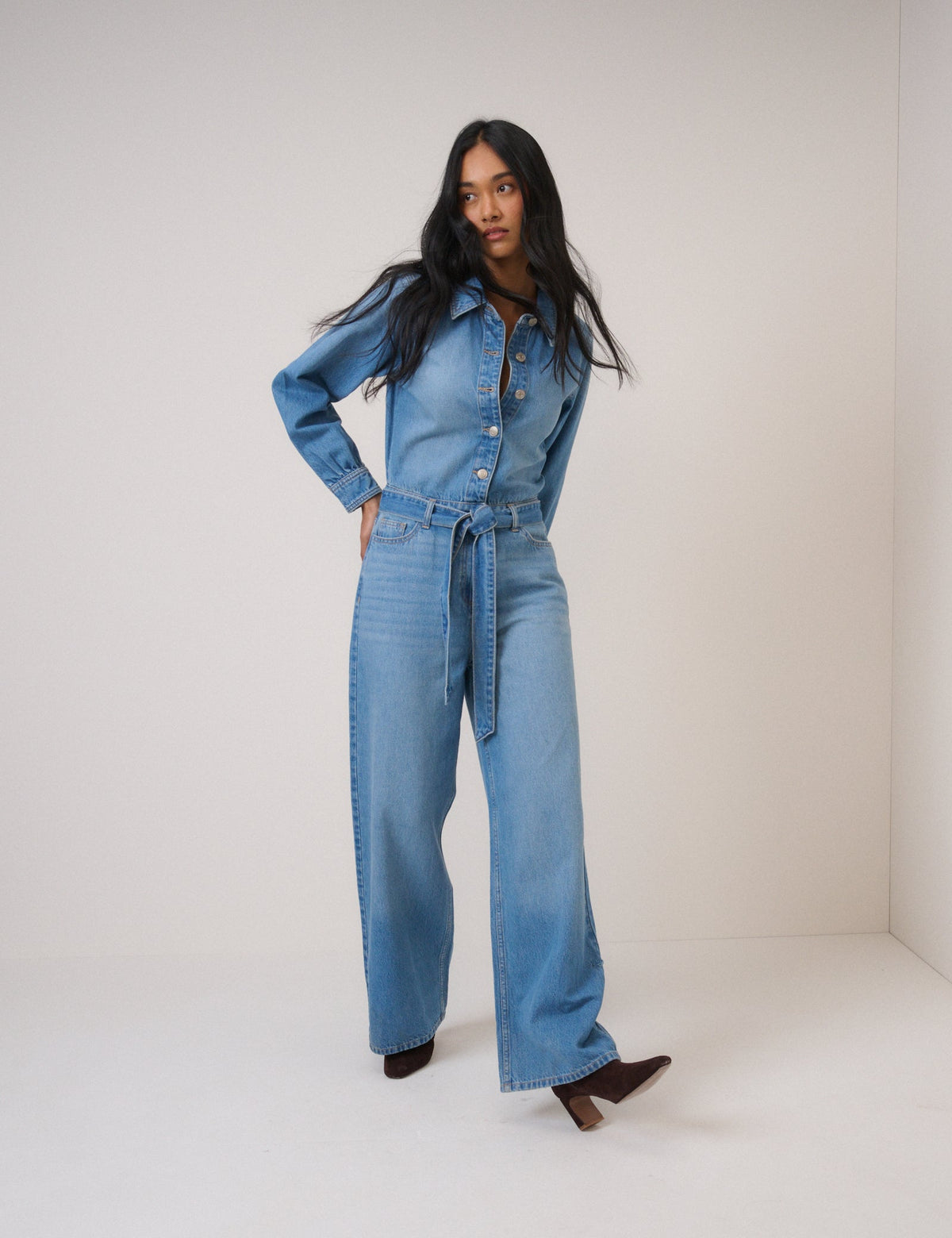 Denim Kuşaklı Tulum