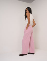 Pembe Yüksek Belli Geniş Paça Pantolon