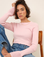 Pembe Tığ İşi Detaylı Örgü Bluz