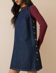 Koyu Mavi Denim Izzie Denim Düz Kesim Elbise