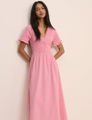 Pembe Gipeli V Yaka Eliza Midi Boy Elbise