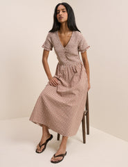 Kahverengi Pötikareli Gipeli Eliza Midi Boy Elbise