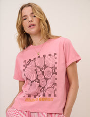 Pembe Seashell Baskılı Tişört