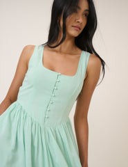 Mint Yeşili Düşük Bel Cora Midi Boy Elbise