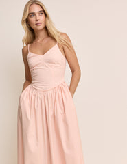 Mercan Pembe Renley Midi Boy Elbise
