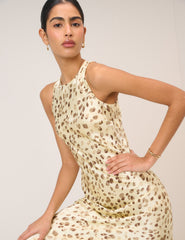 Tereyağı Sarısı Leopar Desenli Zahara Maxi Boy Elbise