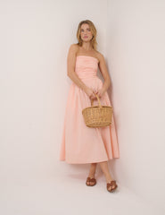 Mercan Pembe Straplez Alice Midi Boy Elbise