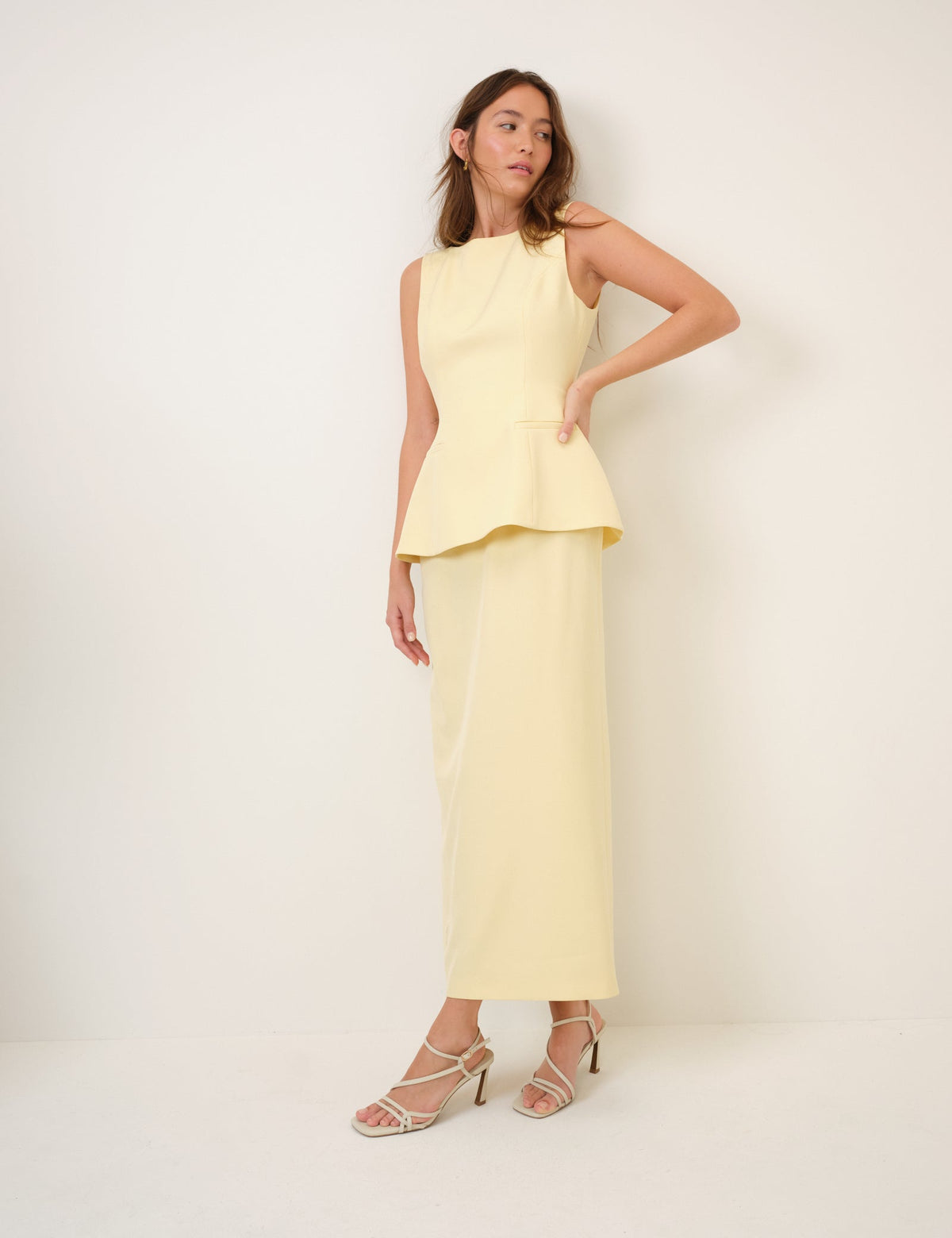 Tereyağı Sarısı Peplum Evah Maxi Boy Elbise