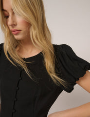 Siyah Balon Kollu Tilla Mini Boy Elbise