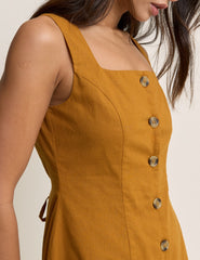 Mustard Sarı Kare Yaka Rosie Mini Boy Elbise