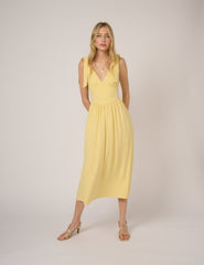 Tereyağı Sarısı Esnek Jarse Addison Midi Boy Elbise