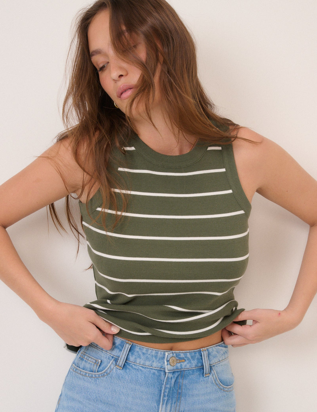 Yeşil Çizgili Fitilli Spor Kesim Atlet