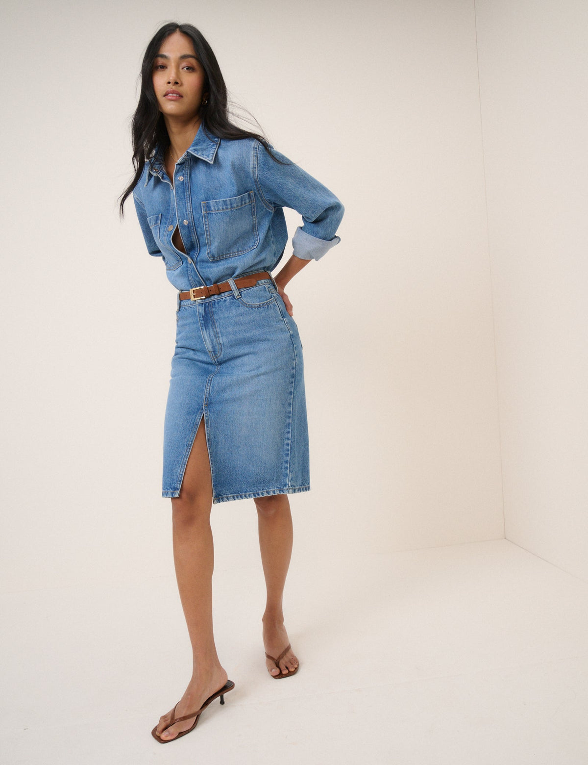 Denim Midi Boy Etek