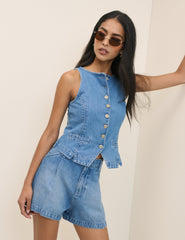 Mavi Normal Bel Denim Şort