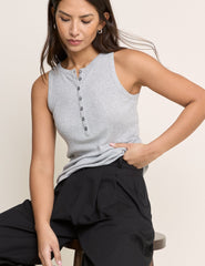 Gri Fitilli Modal Kumaş Henley Atlet