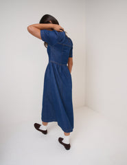 Mavi Denim Balon Kollu Sienna Midi Boy Elbise
